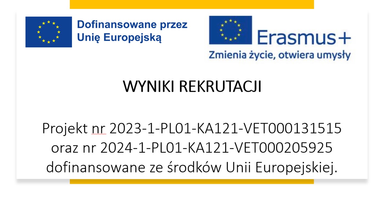 WYNIKI REKRUTACJI DO PROJEKTU ERASMUS+ W sektorze „Kształcenie i szkolenia zawodowe”, do p